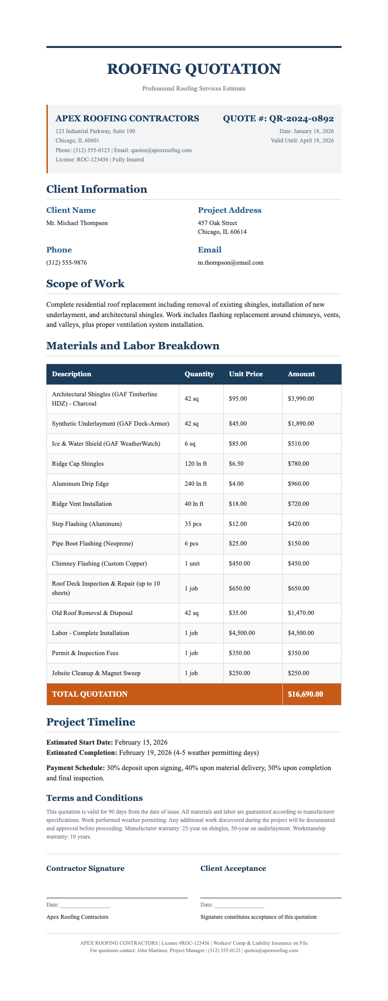 Classic professional roofing quotation